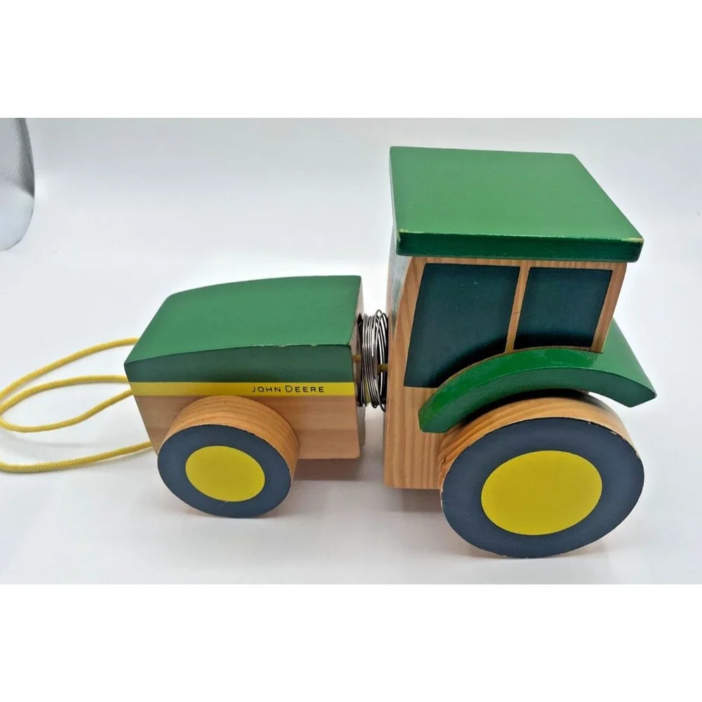 Wooden John Deere Tractor Pull Toy Learning Curve Collectible or Decor